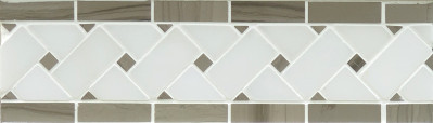 Oyster Grey & Pure White Marble Basket Weave Border Polished 4" x 12" (SFD088)